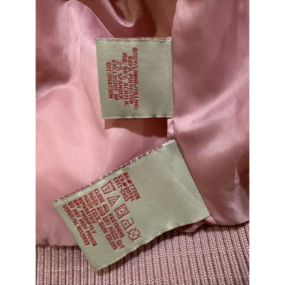 Tommy Jeans Y2K Puffer Jacket‎ Women Sz M Pink White Stripe Removable Sleeve Vtg